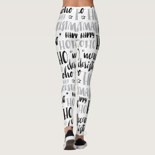 Zwarte en zilveren kersttekst Kunststof Schuin Leggings (Achterkant)