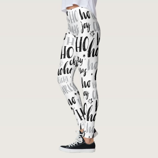 Zwarte en zilveren kersttekst Kunststof Schuin Leggings (Links)