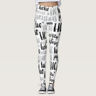 Zwarte en zilveren kersttekst Kunststof Schuin Leggings