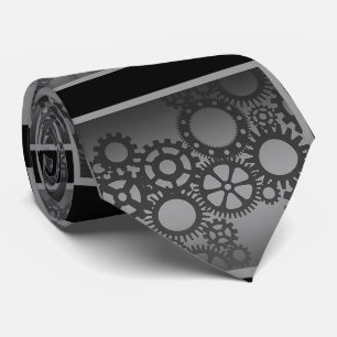 Zwarte en zilveren klokversnelling Steampunk strop Stropdas