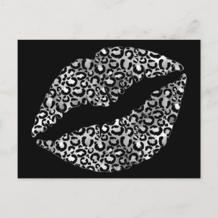 Zwarte en zilveren luipaardvlek lippenstift kus briefkaart