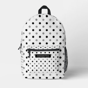 Zwarte en zilveren polka stippen op een witte acht bedrukte rugzak