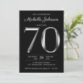 Zwarte en zilveren typografie 70ste verjaardag kaart (Staand voorkant)