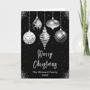 Zwarte en Zilveren Versiering Prettig Kerstfeest Feestdagen Kaart