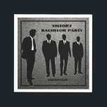 Zwarte en zilveren vrijgezellenfeest servet<br><div class="desc">*Aanpassen met uw tekst.</div>