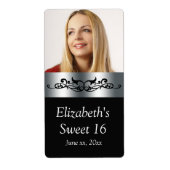 Zwarte en zilveren waterlabels voor Sweet Sixteen Etiket (Voorkant)