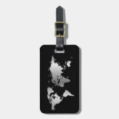 Zwarte en zilveren Wereldkaart elegant Bagagelabel (Voorkant verticaal)