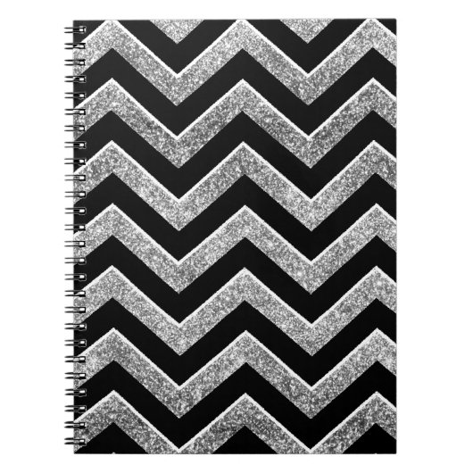 Zwarte en zilverglitterijchevron notitieboek (Voorkant)