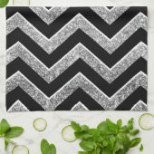 Zwarte en zilverglitterijchevron theedoek (Gevouwen)