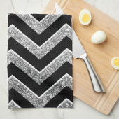 Zwarte en zilverglitterijchevron theedoek (Quarter Fold)