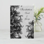 zwarte en zilvergrijze bruiloft kaart (Staand voorkant)