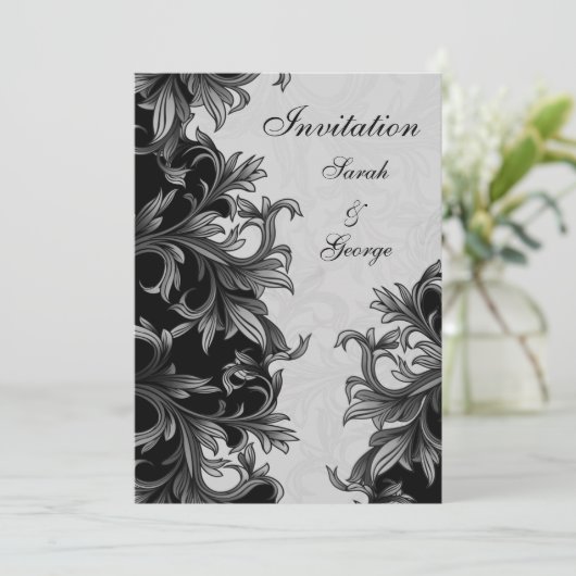 zwarte en zilvergrijze bruiloft kaart (Staand voorkant)