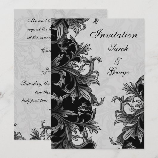 zwarte en zilvergrijze bruiloft kaart (Voorkant / Achterkant)