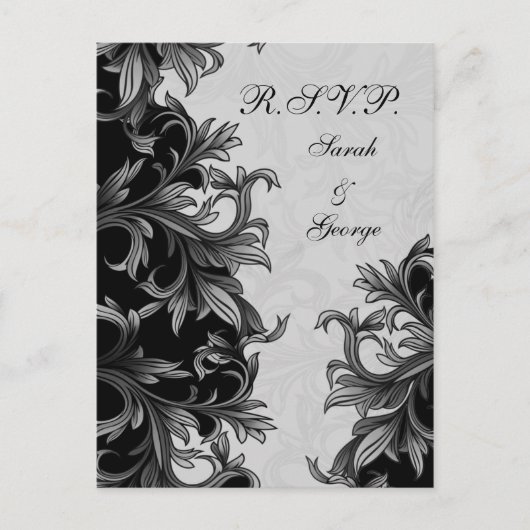 zwarte en zilvergrijze bruiloft uitnodiging briefkaart (Voorkant)