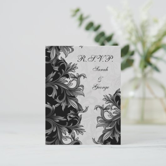 zwarte en zilvergrijze bruiloft uitnodiging briefkaart (Staand voorkant)