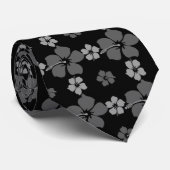 Zwarte en Zilvergrijze Floral Hawaiian stropdas ma (Opgerold)
