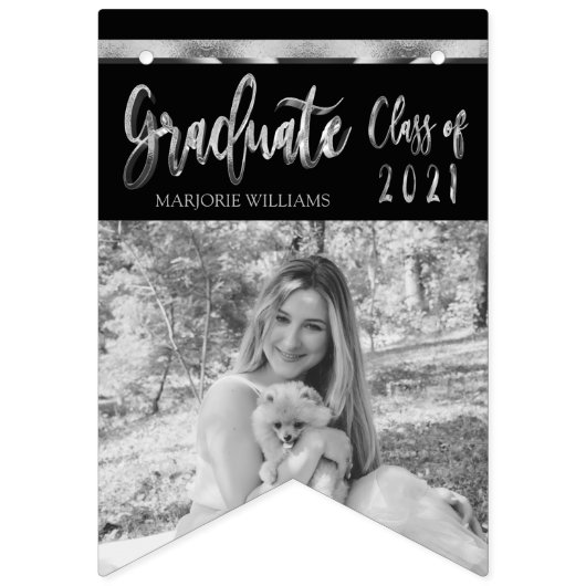 Zwarte en zilvergrijze klasse van 2021 Afstuderen Vlaggetjes (Tweede vlag)