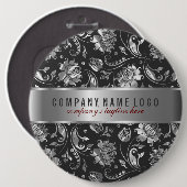 Zwarte en zilvergrijze vlasmaskers ronde button 6,0 cm (Voorkant /achterkant)