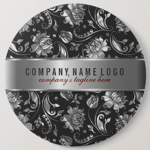 Zwarte en zilvergrijze vlasmaskers ronde button 6,0 cm