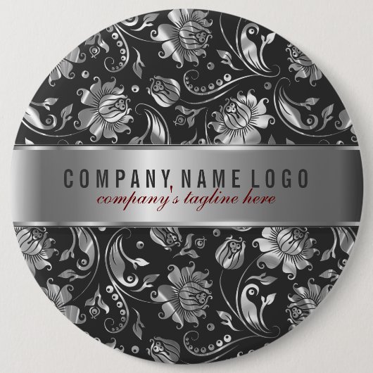 Zwarte en zilvergrijze vlasmaskers ronde button 6,0 cm (Voorkant)