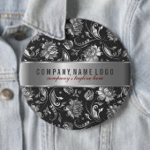 Zwarte en zilvergrijze vlasmaskers ronde button 6,0 cm (In situ)