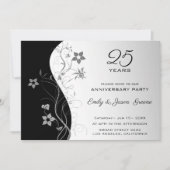 Zwarte en Zilverige achtergrondgrijze bloemen Kaart (Voorkant)