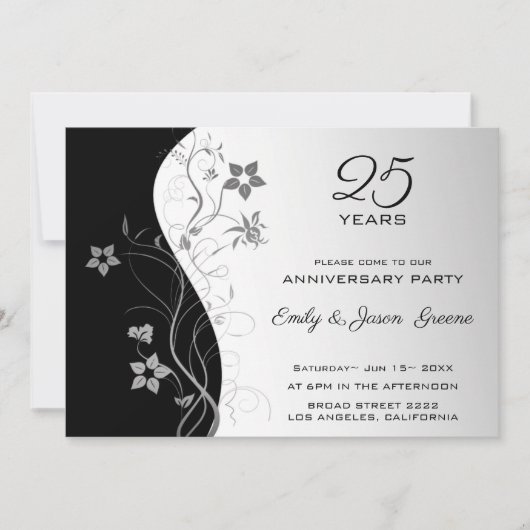 Zwarte en Zilverige achtergrondgrijze bloemen Kaart (Voorkant)