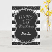 Zwarte en Zilverige Glitter 15th Birthday Card Kaart (Gele Bloem)