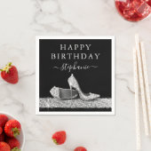 Zwarte en Zilverige glitter High Heels Birthday Servet (Insitu)