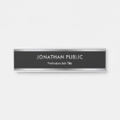 Zwarte en Zilverige Sjabloon Professional, modern Deurbordje (Voorkant)