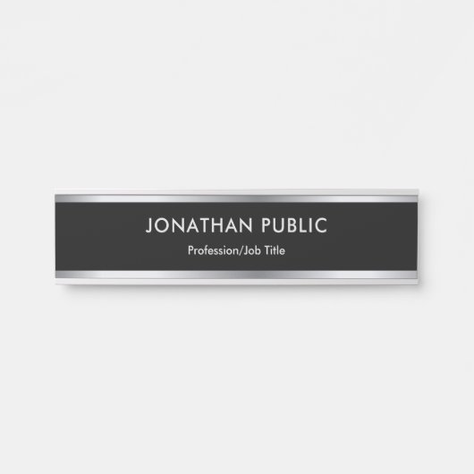 Zwarte en Zilverige Sjabloon Professional, modern Deurbordje (Voorkant)