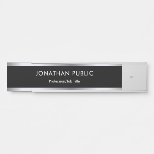 Zwarte en Zilverige Sjabloon Professional, modern Deurbordje (Voorkant)
