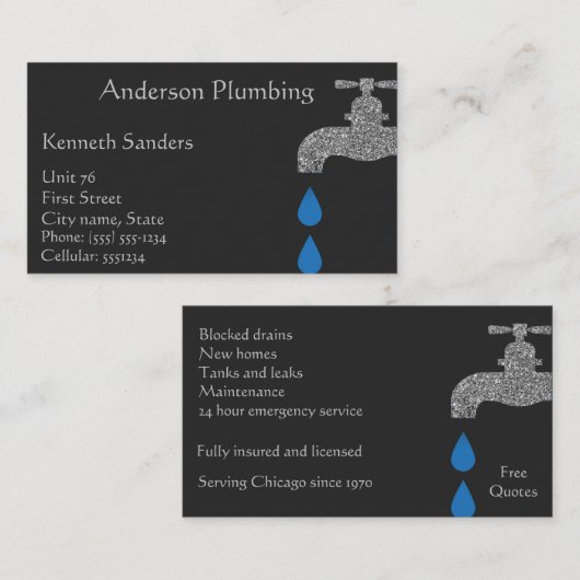 Zwarte en zilverleidingen en -buizen visitekaartje (Voorkant / Achterkant)