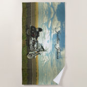 Zwarte en zilvermotor en blauwe hemel strandlaken (Voorkant)