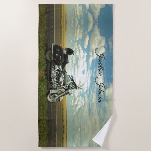 Zwarte en zilvermotor en blauwe hemel strandlaken (Voorkant)