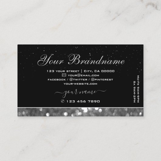 Zwarte en zilversparkle Glitter Shimmery Diamonds Visitekaartje (Achterkant)