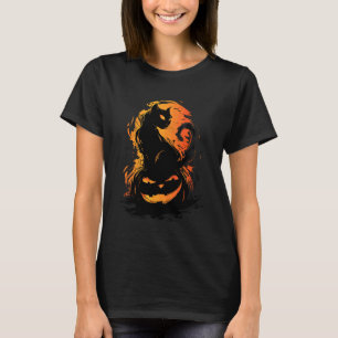 Zwarte Enge Kat Pompoen Halloween Ontwerp Kat Lief T-shirt