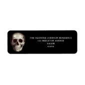Zwarte Enge Schedel Halloween Retouradres Etiket (Voorkant)