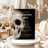 Zwarte enge schedel volwassen Halloween goud Folie Uitnodiging