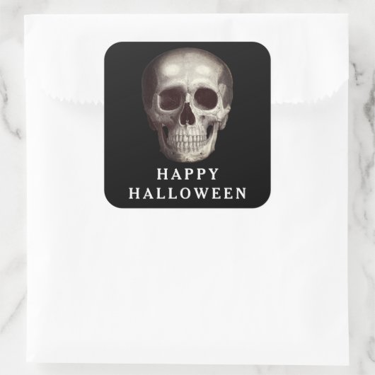 Zwarte Enge Schedel Volwassene Halloween Vierkante Sticker (Tas)