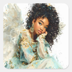 Zwarte Engel Afro Amerikaanse Meisjes Engelachtig  Vierkante Sticker