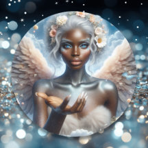 Zwarte engel met blauwe ogen