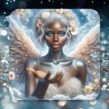 Zwarte engel met blauwe ogen