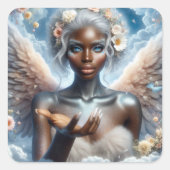 Zwarte engel met blauwe ogen vierkante sticker (Voorkant)