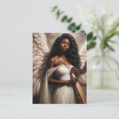 Zwarte engel met harp briefkaart (Staand voorkant)