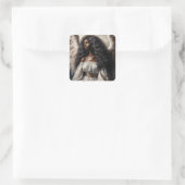Zwarte engel met lang haar vierkante sticker (Tas)