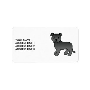Zwarte Engelse Staffie Lieve Tekenfilm Hond & Teks Etiket