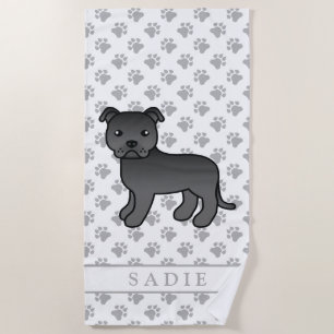 Zwarte Engelse Staffie Mopshond Cute Cartoon Hond Strandlaken