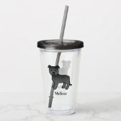 Zwarte Engelse Staffie Mopshond & Naam Acryl Drinkbeker (Achterkant)