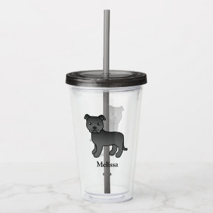 Zwarte Engelse Staffie Mopshond & Naam Acryl Drinkbeker